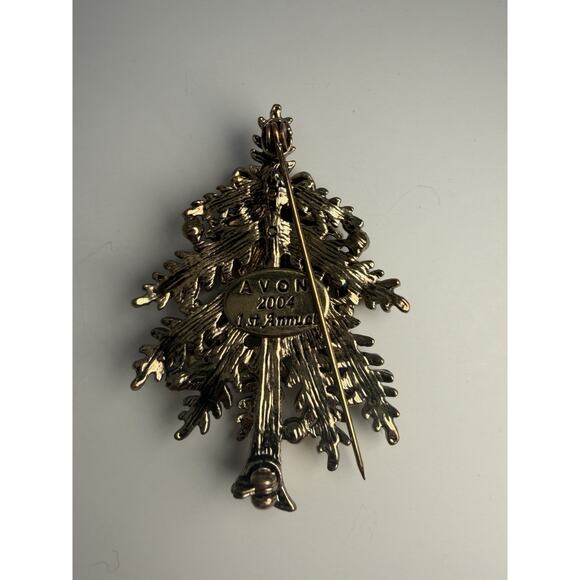 Avon Signed 2004 1st Annual Christmas Tree Brooch Pin with Rhinestones - Picture 4 of 4